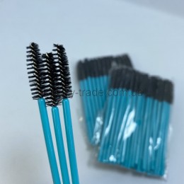 Щітки для брів нейлон (ручка бірюзова, чорні) 50шт