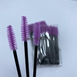 Щітки для брів, нейлон (ручка чорна, фіолетові) 50шт